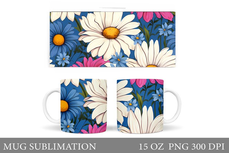 Daisy Flowers Mug Sublimation. Colorful Flowers Mug Design