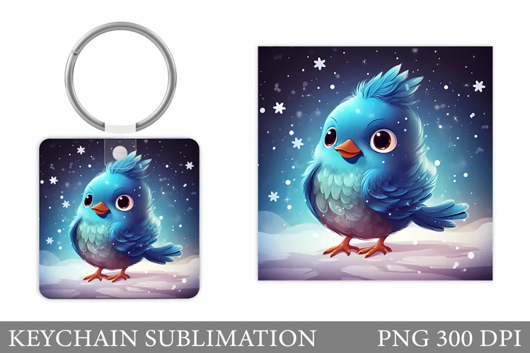 Winter Bird Keychain Sublimation. Cute Bird Keychain Design