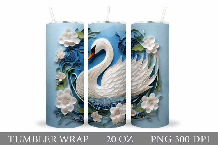 Swan Tumbler Wrap Sublimation. Paper Swan Tumbler Design