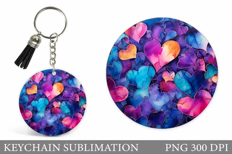 Hearts Round Keychain Design. Hearts Keychain Sublimation