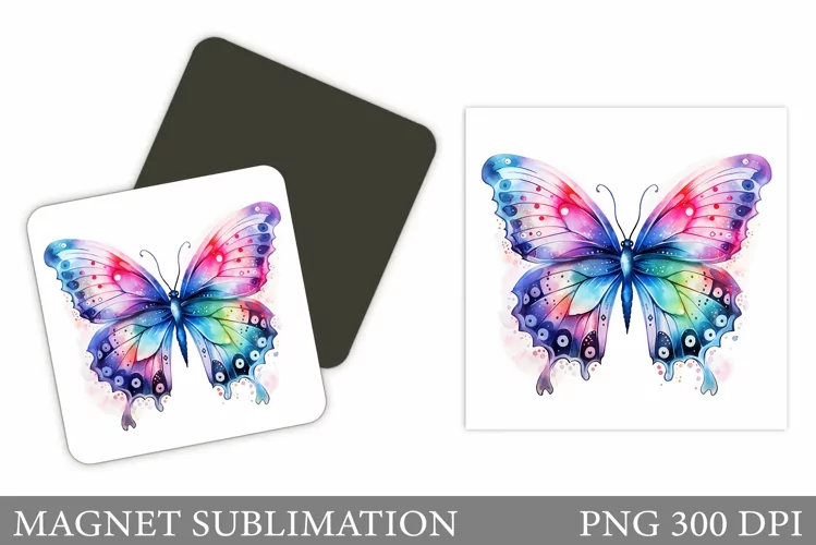 Butterfly Square Magnet. Rainbow Butterfly Magnet Design
