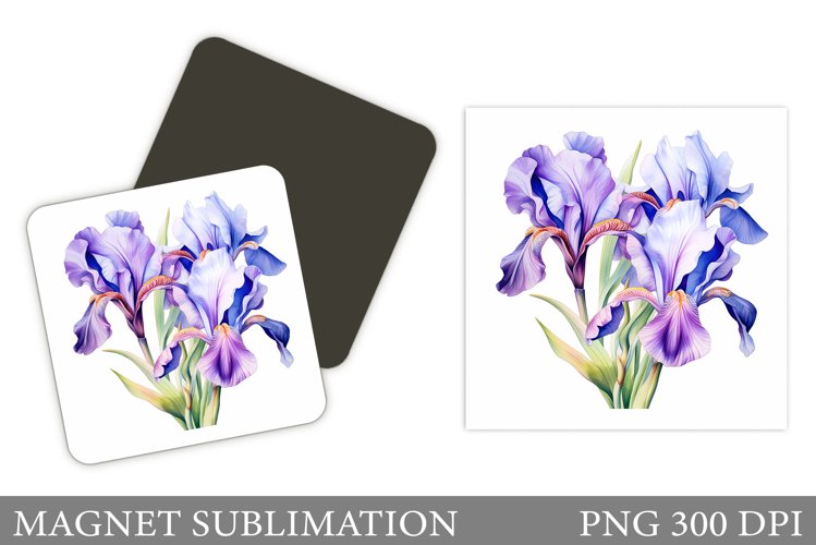Irises Flowers Magnet Design. Summer Magnet Sublimation