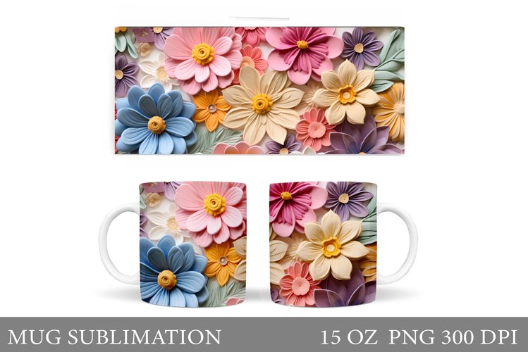 3D Flowers Mug Sublimation. Flowers Mug Wrap Design