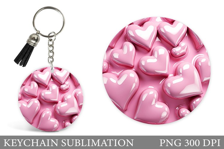 3D Hearts Keychain Design. Hearts Keychain Sublimation example image 1