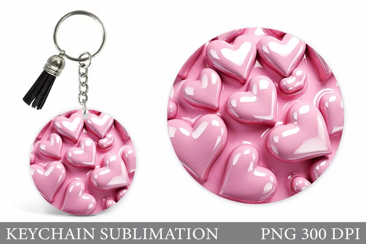 3D Hearts Keychain Design. Hearts Keychain Sublimation