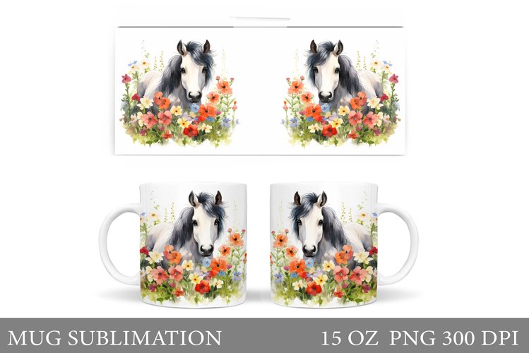 Horse Mug Wrap Design. Horse Flowers Mug Wrap Sublimation