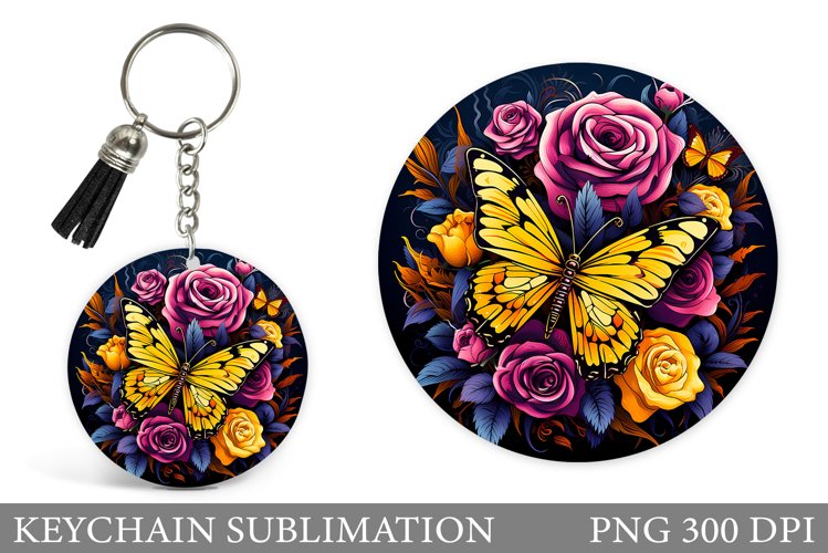 Butterfly Keychain Design. Flowers Keychain Sublimation