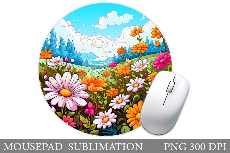 Flowers Mouse Pad Design. Flowers Round Mouse Pad Template example image 1