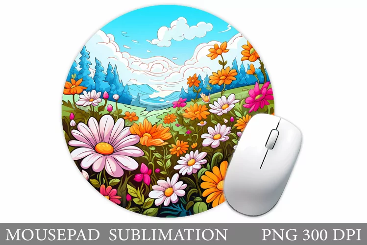 Flowers Mouse Pad Design. Flowers Round Mouse Pad Template