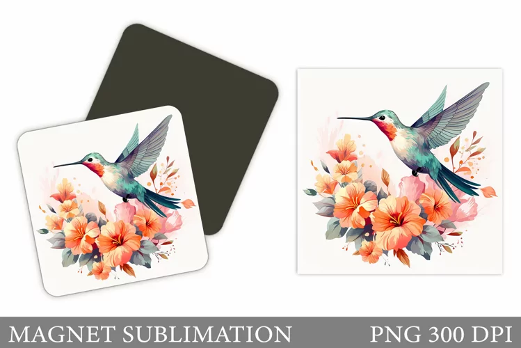Hummingbird Magnet Sublimation. Bird Flowers Magnet Design