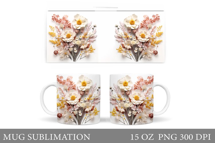 3D Flowers Mug Design. 3D Wildflowers Mug Sublimation example image 1