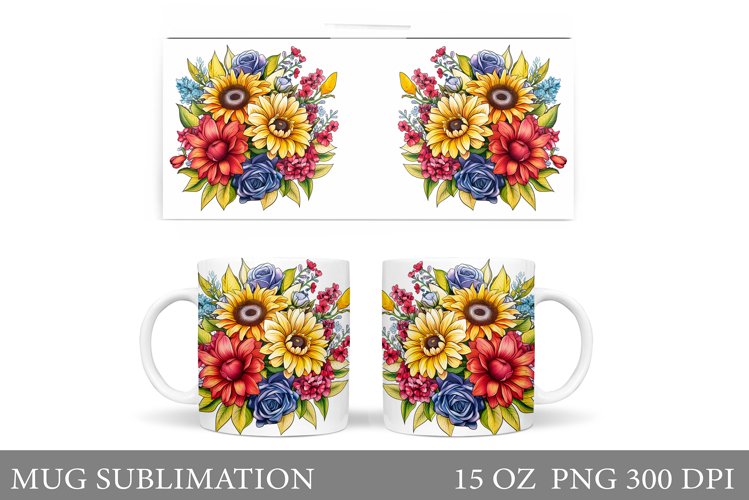 Flowers Mug Sublimation. Flowers Mug Wrap Design example image 1