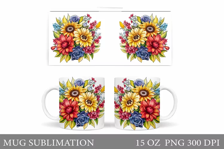Flowers Mug Sublimation. Flowers Mug Wrap Design