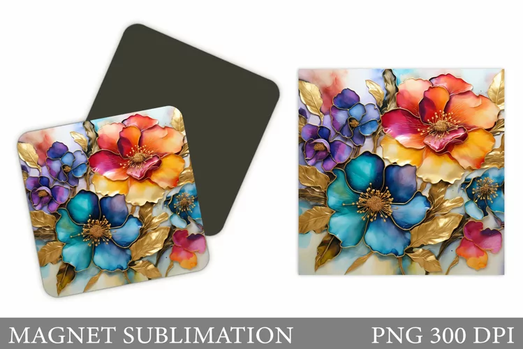 Flowers Square Magnet. Flowers Magnet Sublimation