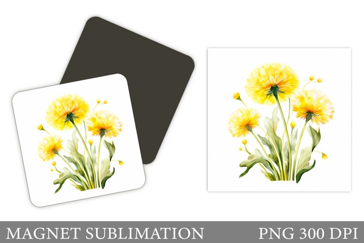 Dandelions Magnet Sublimation. Flowers Square Magnet Design