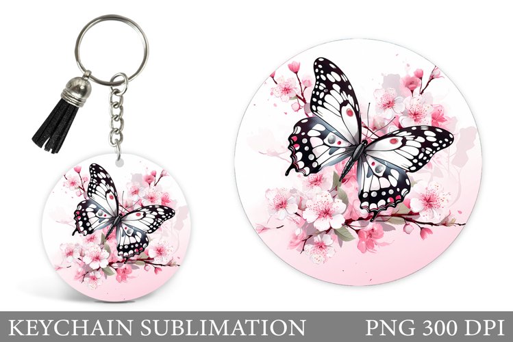 Butterfly Keychain Sublimation. Flowers Keychain Design example image 1