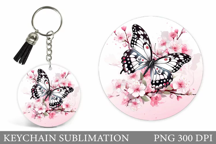 Butterfly Keychain Sublimation. Flowers Keychain Design