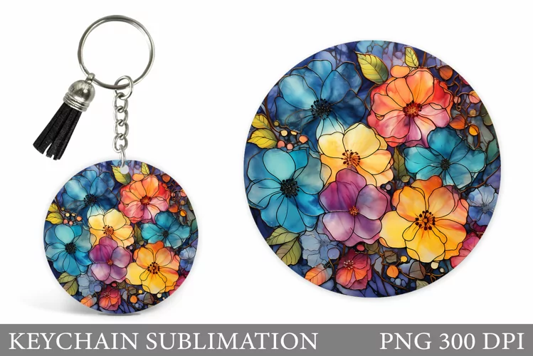 Flowers Keychain Sublimation. Round Keychain Flowers
