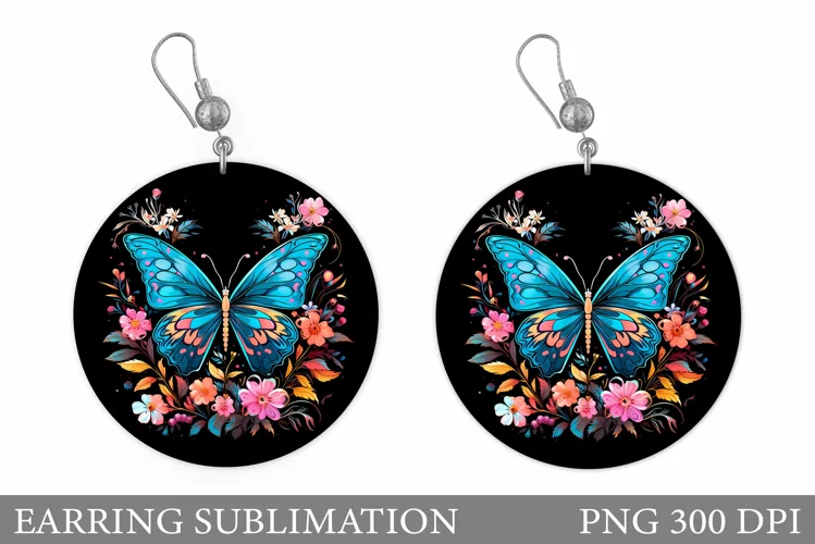 Butterfly Earring Sublimation. Round Earring Flowers
