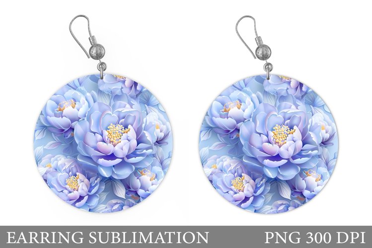 Peony Earring Sublimation. Flowers Earring Design example image 1