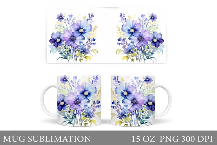 Flowers Mug Wrap Design. Wildflowers Mug Sublimation example image 1