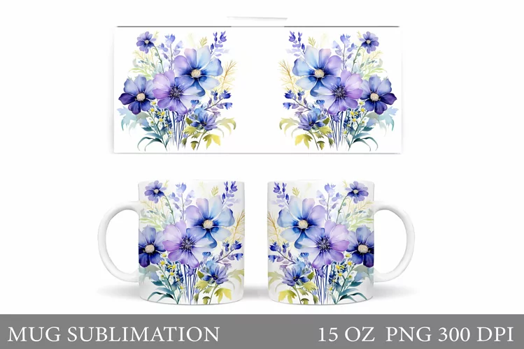 Flowers Mug Wrap Design. Wildflowers Mug Sublimation