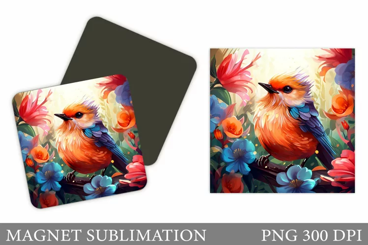 Cute Bird Magnet Design. Bird Flowers Magnet Sublimation