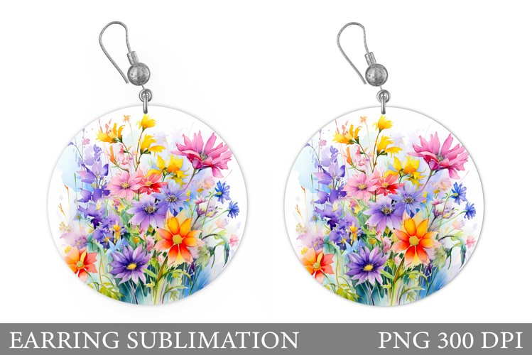 Flowers Earring Sublimation. Wildflowers Earring Design example image 1