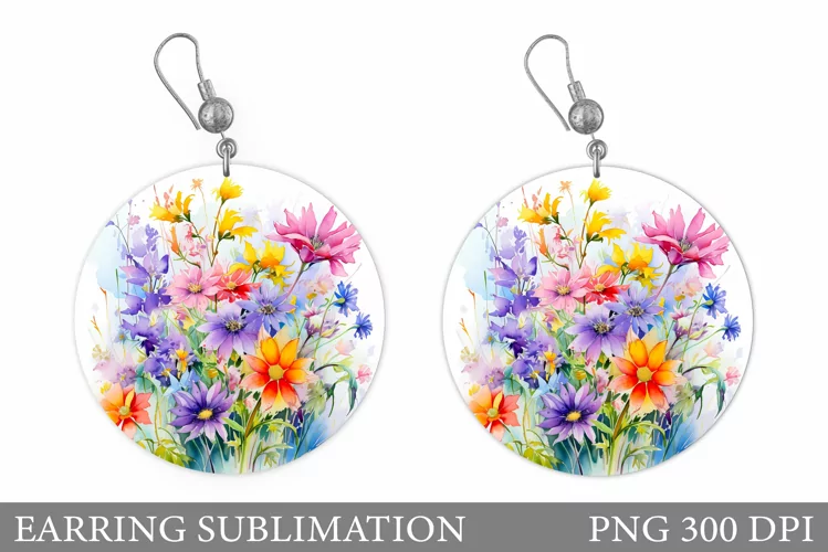 Flowers Earring Sublimation. Wildflowers Earring Design