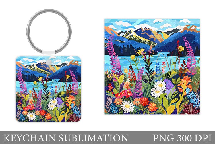 Wildflowers Keychain Design. Flowers Keychain Sublimation example image 1