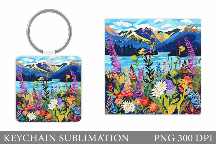 Wildflowers Keychain Design. Flowers Keychain Sublimation