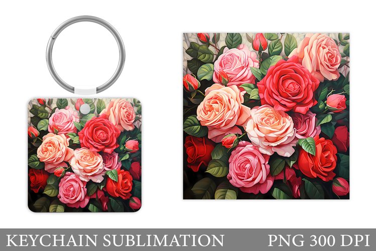 Roses Keychain Sublimation. Flowers Keychain Design