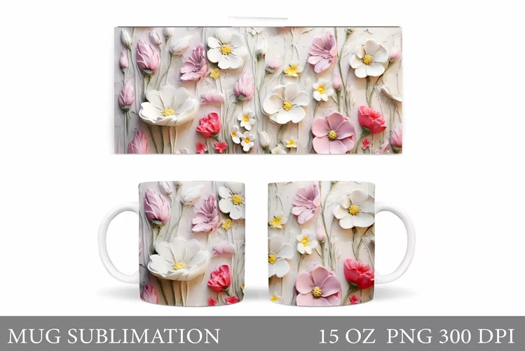 Flowers Mug Sublimation. Wildflowers Mug Wrap Design