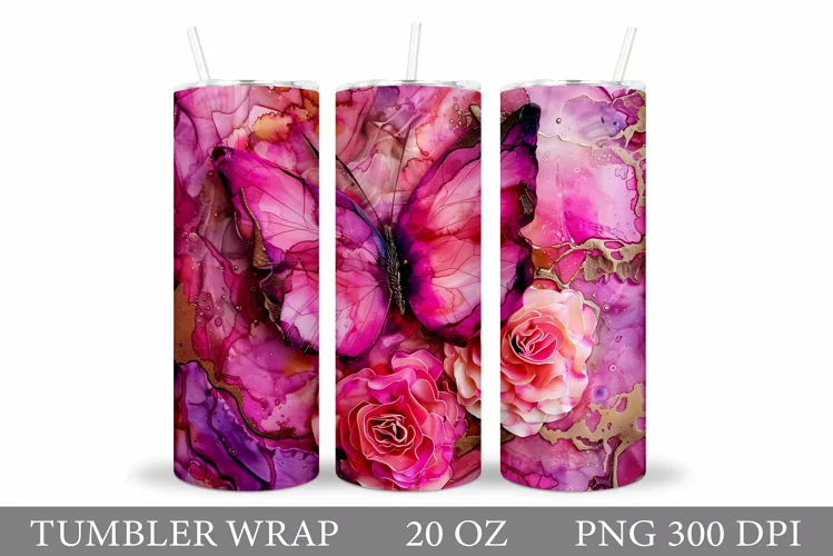 Butterfly Tumbler Sublimation. Flowers Tumbler Design