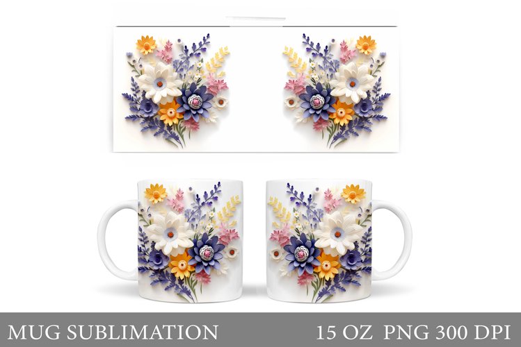 3D Flowers Mug Wrap Design. Flowers Mug Wrap Template example image 1