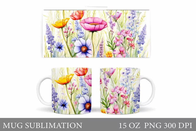 Flowers Mug Sublimation. Wildflowers Mug Design