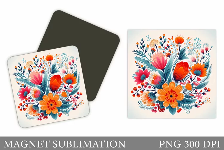 Flowers Square Magnet Design. Flowers Magnet Sublimation