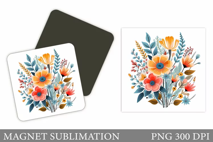 Flowers Magnet Sublimation. Flowers Square Magnet Design