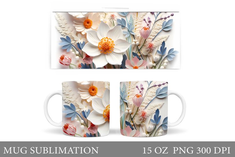 3D Flowers Mug Design. 3D Wildflowers Mug Sublimation