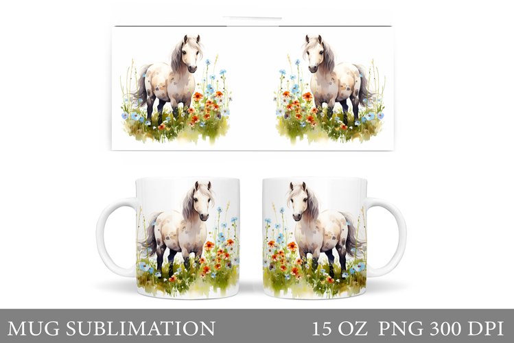 Horse Mug Wrap Design. Flowers Mug Wrap Sublimation