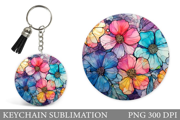Flowers Keychain Sublimation. Floral Keychain Design
