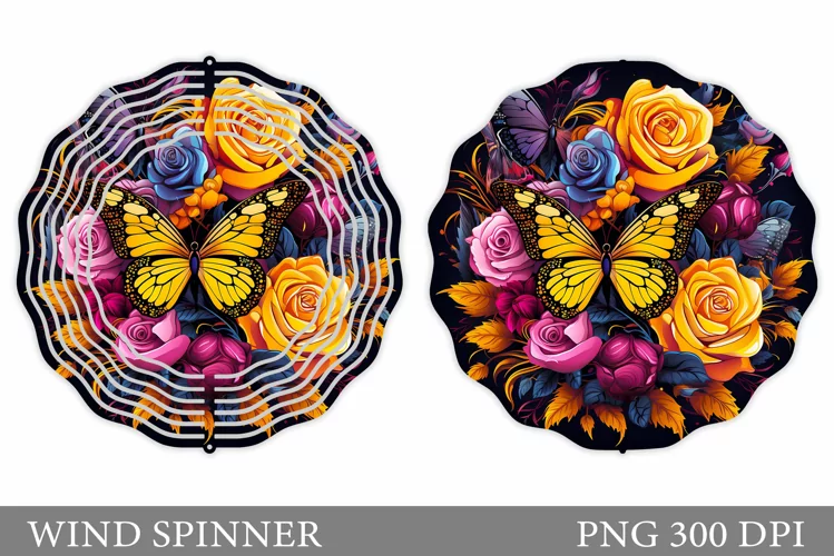 Butterflies Wind Spinner. Flowers Wind Spinner Sublimation