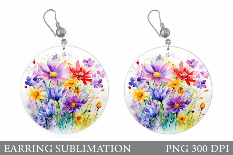 Wildflowers Earring Design. Summer Flowers Round Earring