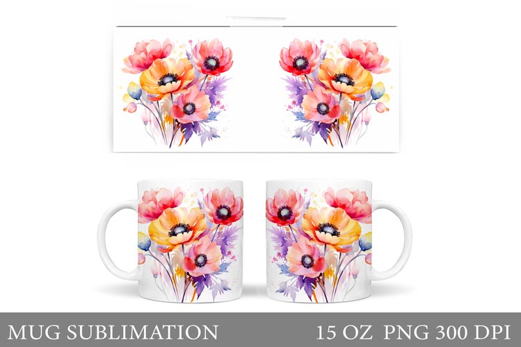 Flowers Mug Wrap Design. Wildflowers Mug Sublimation example image 1