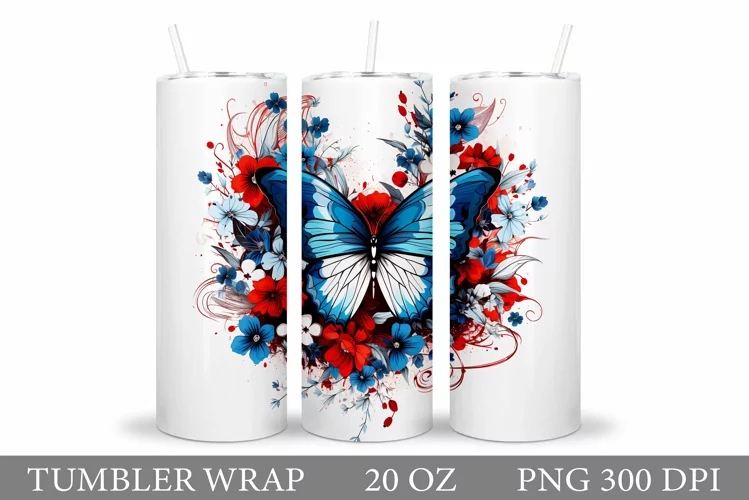 Butterfly Tumbler Design. Flowers Tumbler Sublimation
