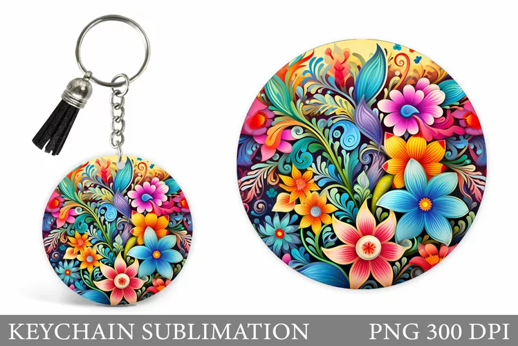 Neon Flowers Keychain Design. Flowers Keychain Sublimation