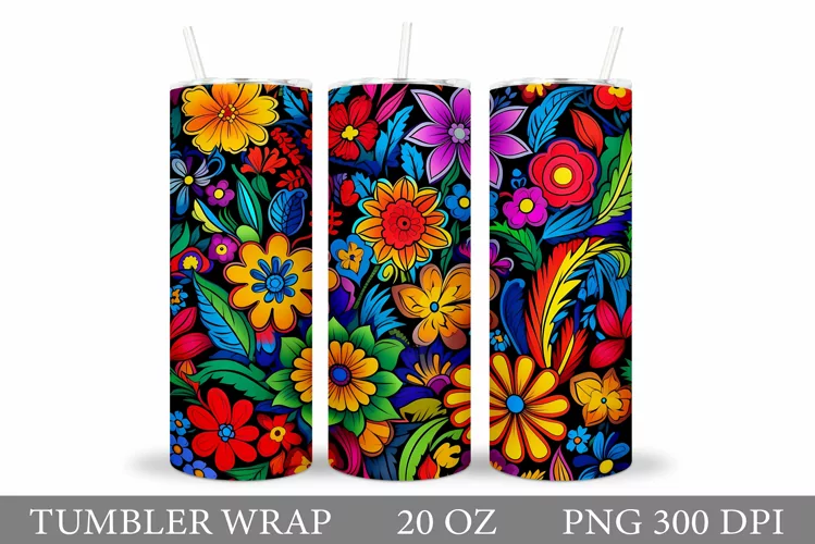 Flowers Tumbler Wrap Design. Sublimation Tumbler Flowers