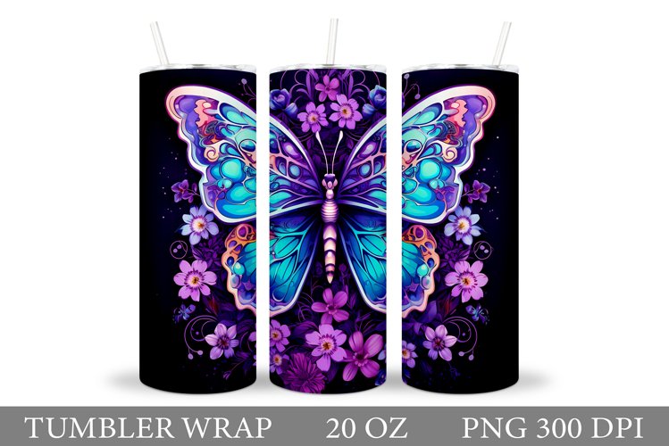 Butterfly Tumbler Sublimation. Flowers Tumbler Wrap Design