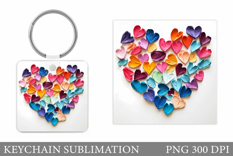 Hearts Keychain Design. 3D Hearts Keychain Sublimation