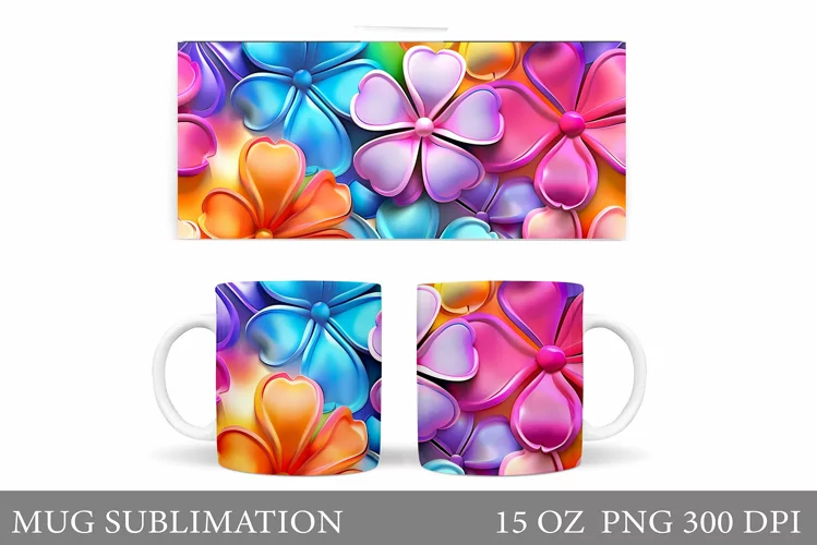 Flowers Mug Sublimation. Floral Mug Wrap Design